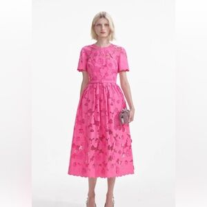 Self-Portrait Cotton Lace Midi Dress Pink SS24 | UK 8 / US 4